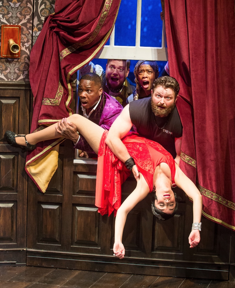 Jamie Ann Romero gets tossed around in the Denver-bound national touring production of 'The Play That Goes Wrong.' Photo by Jeremy Daniel.