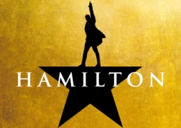 Hamilton Silhouette of Alexander Hamilton pointing upward as the top of a black, five-pointed star. Hamilton text in white.