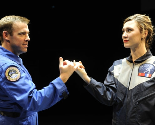 Ian Merrill Peakes and Jessica Love in When Tang Met Laika, 2010. Photo by Terry Shapiro.