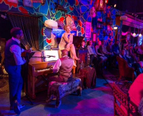 Laurence Curry, Trent Hines and Emily Van Fleet in The Wild Party. Photo by Adams VisCom.