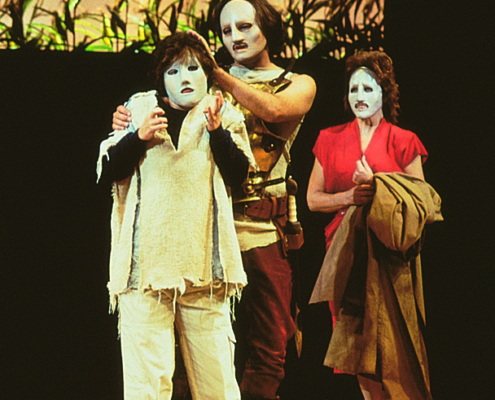 Morgan Hallet as Molossus (left), Robert Petkoff as Neoptolemus and Annalee Jefferies as Andromache - 2000 Denver Center of Tantalus. Photo by p. switzer
