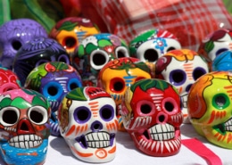 Different colors of sugar skulls