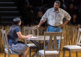 Actors Valentina Guerra and Matthew Orduña on stage during a performance of twenty50 at the Denver Center for the Performing Arts