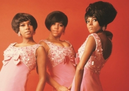 Mary Wilson, Florence Ballard and Diana Ross of The Supremes pose in pink dresses