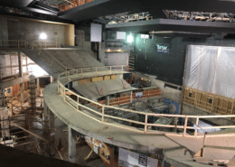 The deconstruction process shows the bare bones of a theatre
