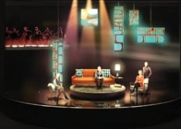 A colorful rendering of the stage in Dear Evan Hansen