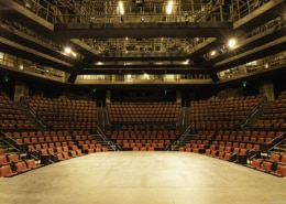 Inside the Wolf Theatre with a view from onstage looking out