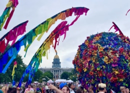 A large centerpiece at the pride parade