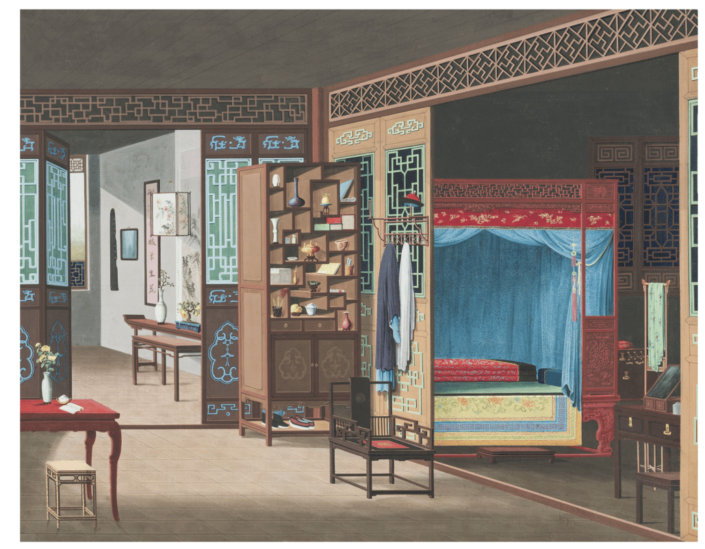 An illustration of the interior of a traditional Chinese home