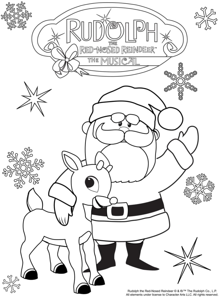 Coloring page of Rudolph and Santa