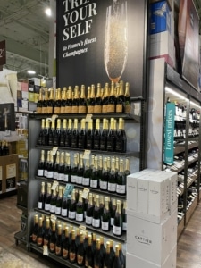A champagne bottle display at Total Wine