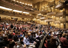 The Buell Theatre seats filled with students, administrators, and teachers for the To Kill a Mockingbird student matinee performance